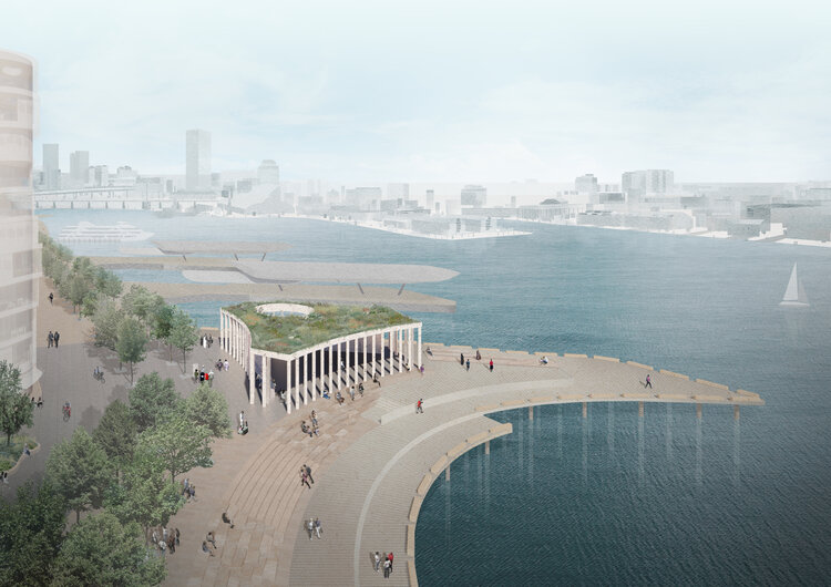 In Sydney, the harbor pavilion will be made of recycled oyster shells